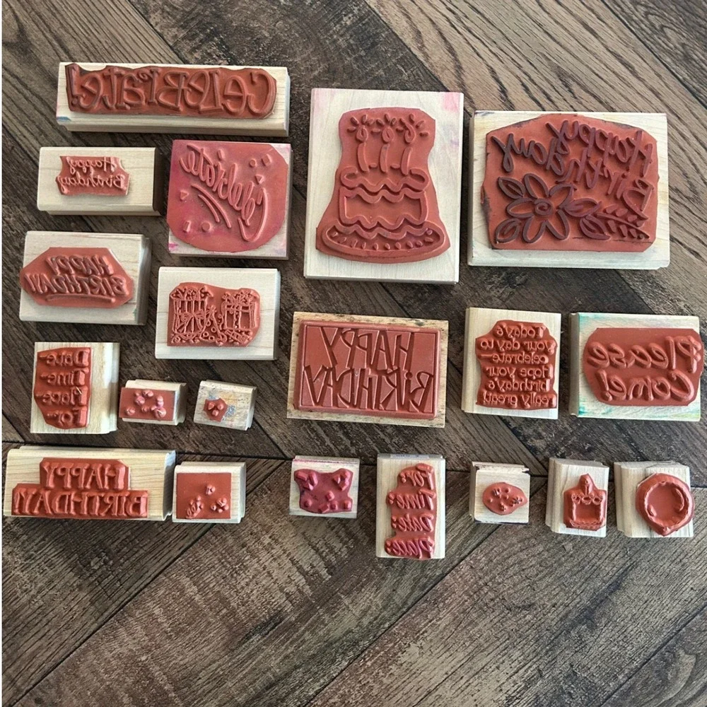 Stampin Up Birthday Celebration Wood Rubber Stamp Lot 20pc Scrapbook Card Craft